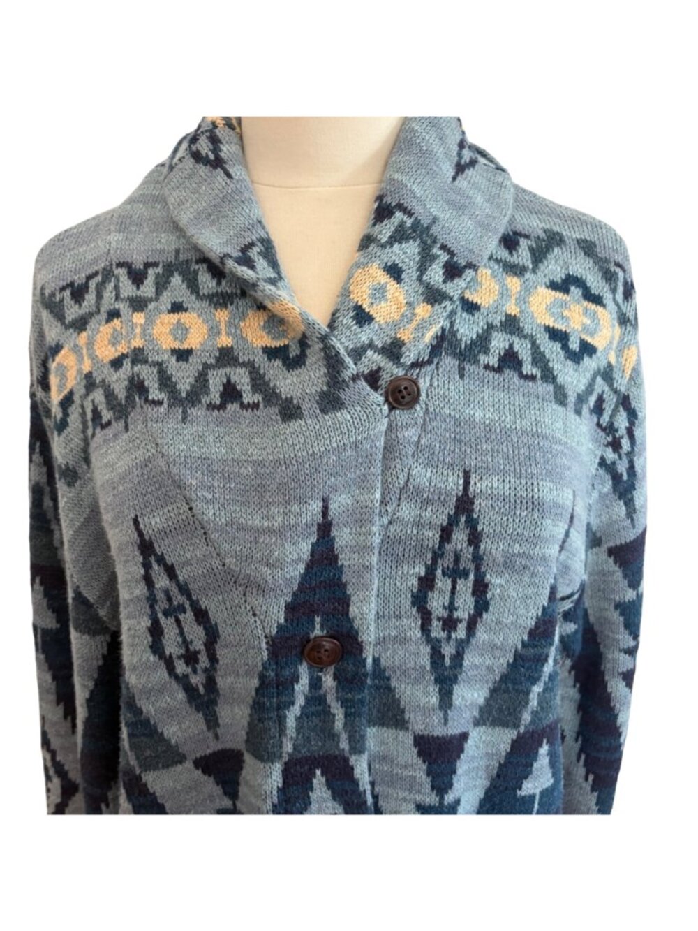 Polo Ralph Lauren Aztec Shawl Cardigan Sweater Women XL Blue Cotton Southwestern - Picture 3 of 14